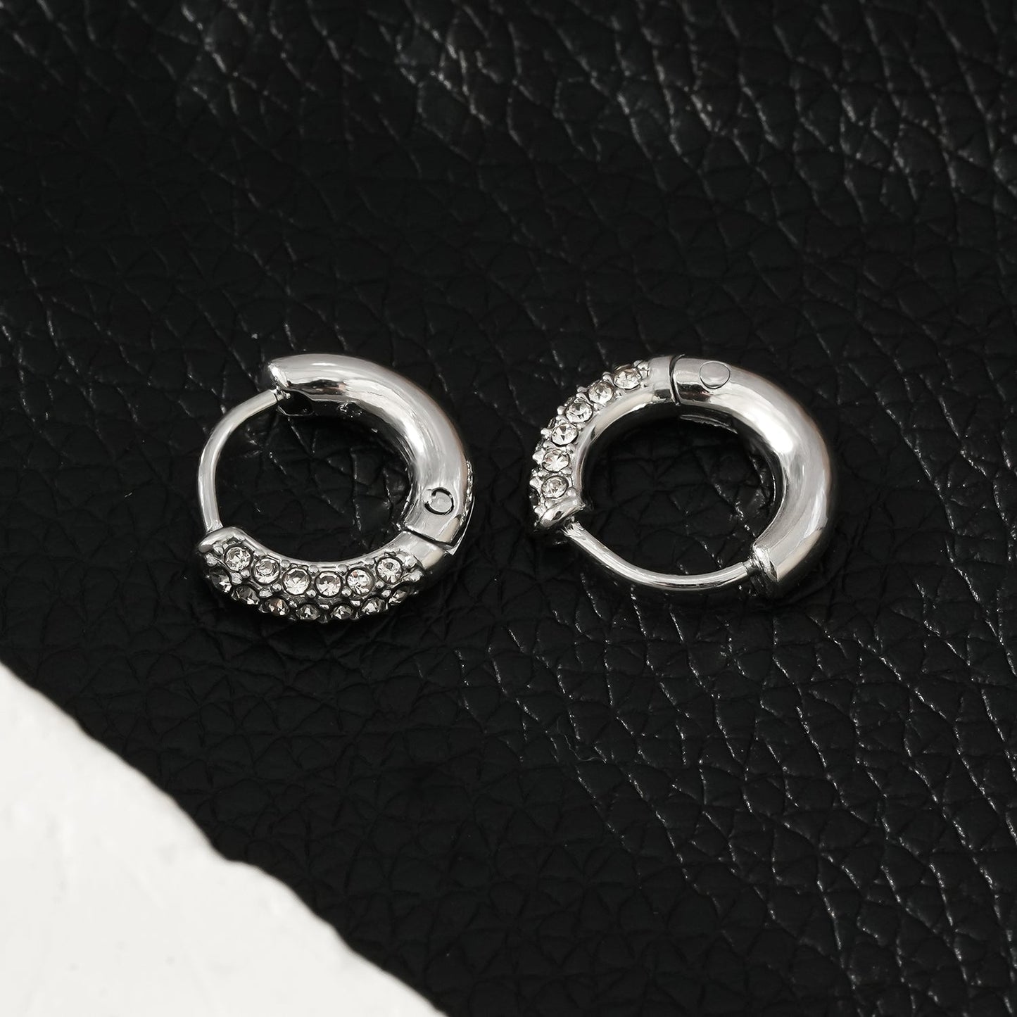 BISHO Silver (White Gold): Sparkling Rows of Pavé Zirconia on Classic Mini Hoop Earrings