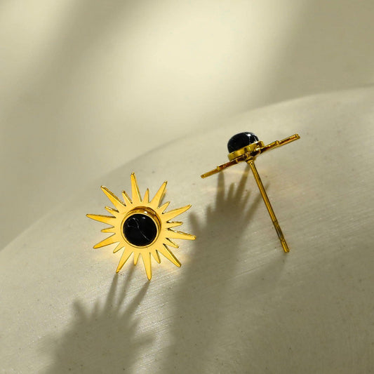 SOLE BLACK: Sun Symbol Natural Stone Stud Earrings