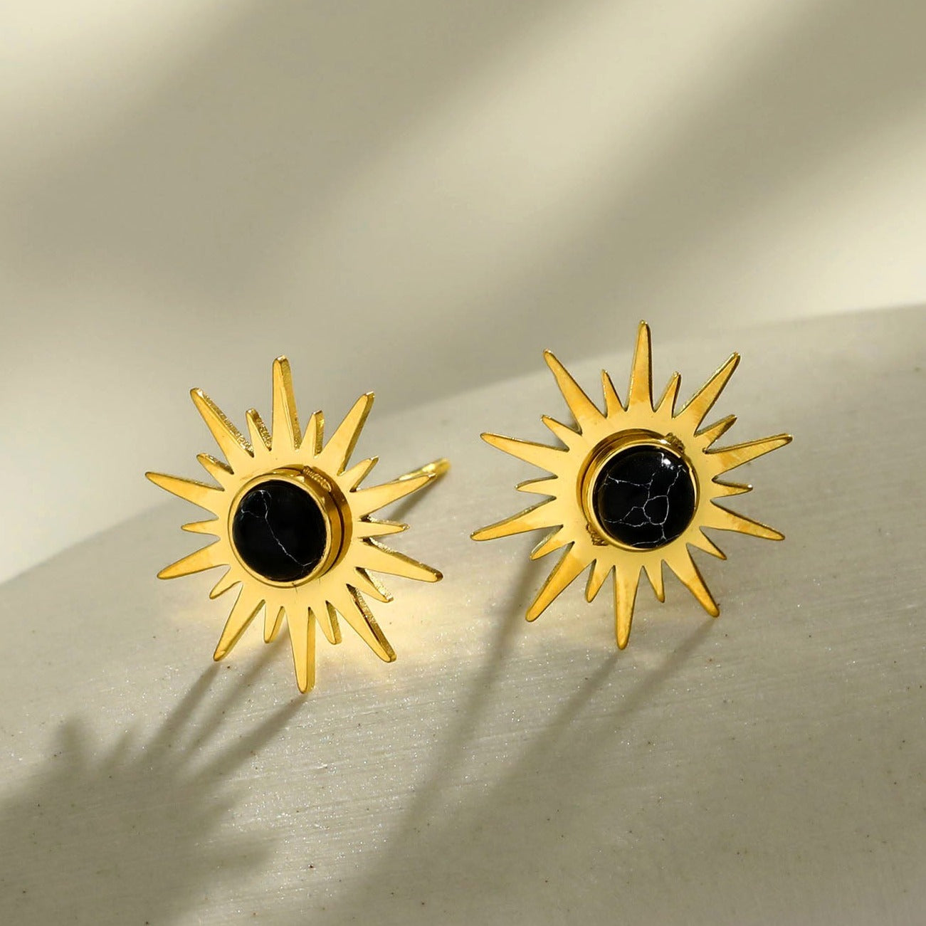 SOLE BLACK: Sun Symbol Natural Stone Stud Earrings