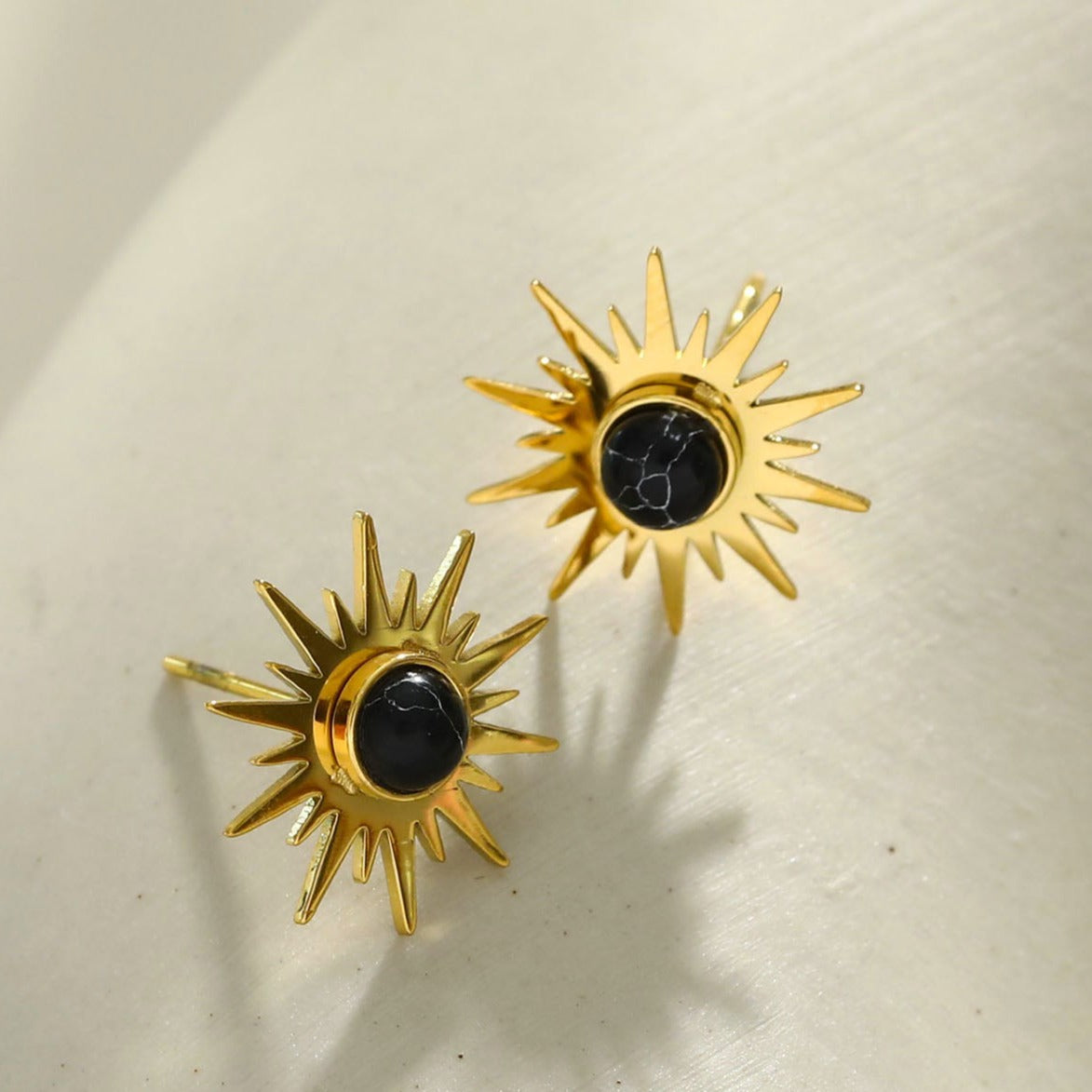 SOLE BLACK: Sun Symbol Natural Stone Stud Earrings
