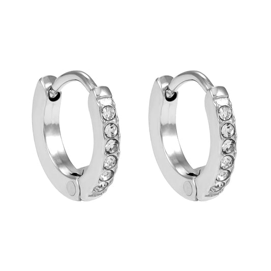 BLIJDE Silver (White Gold): Single Row Pavé Zirconia (CZ) Mini Hoop Earrings