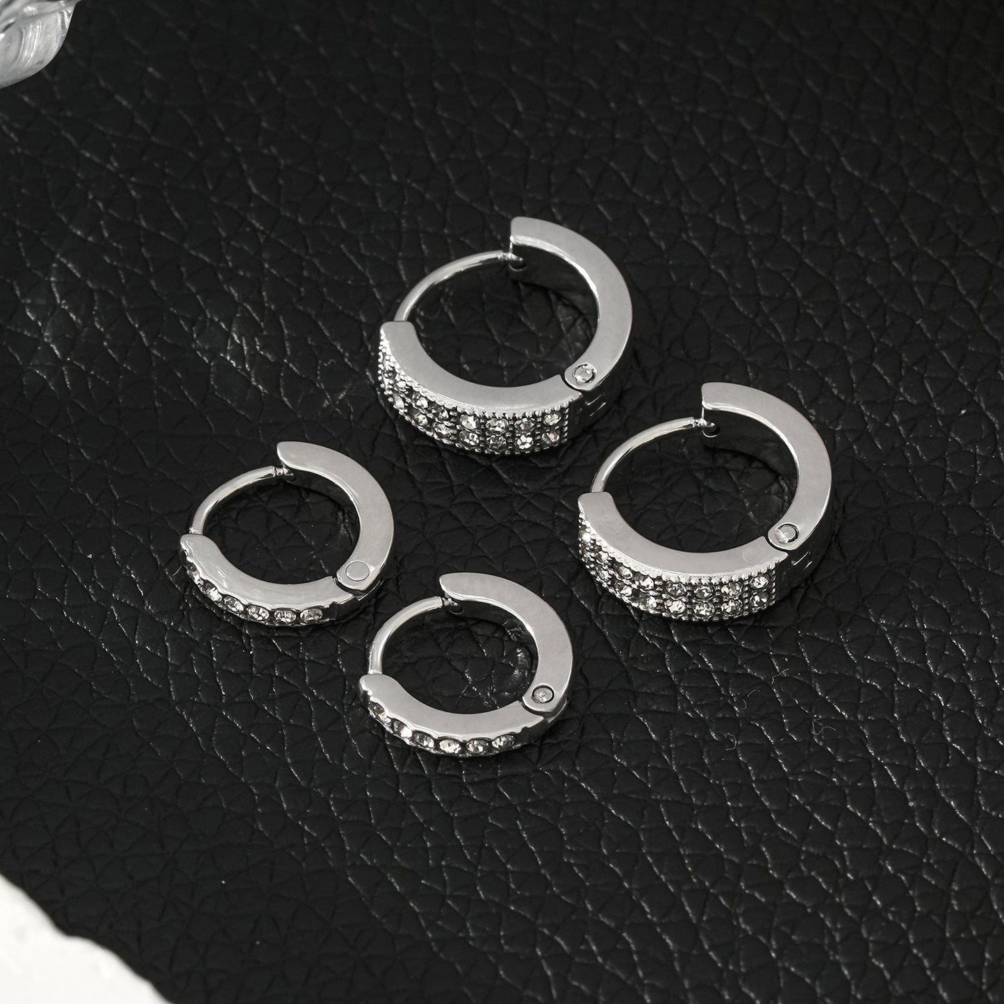 BLIJDE Silver (White Gold): Single Row Pavé Zirconia (CZ) Mini Hoop Earrings