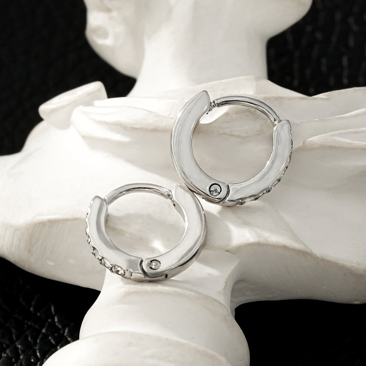 BLIJDE Silver (White Gold): Single Row Pavé Zirconia (CZ) Mini Hoop Earrings