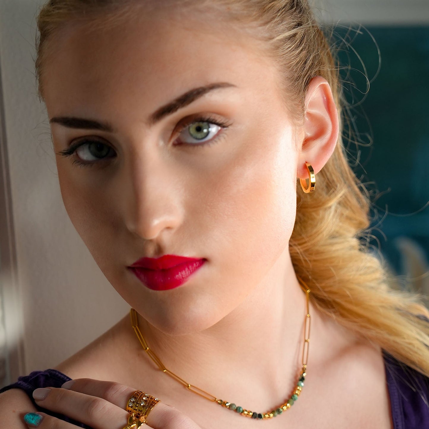 BOLZANO Gold: Hexagon Shaped Contemporary Hoop Earrings