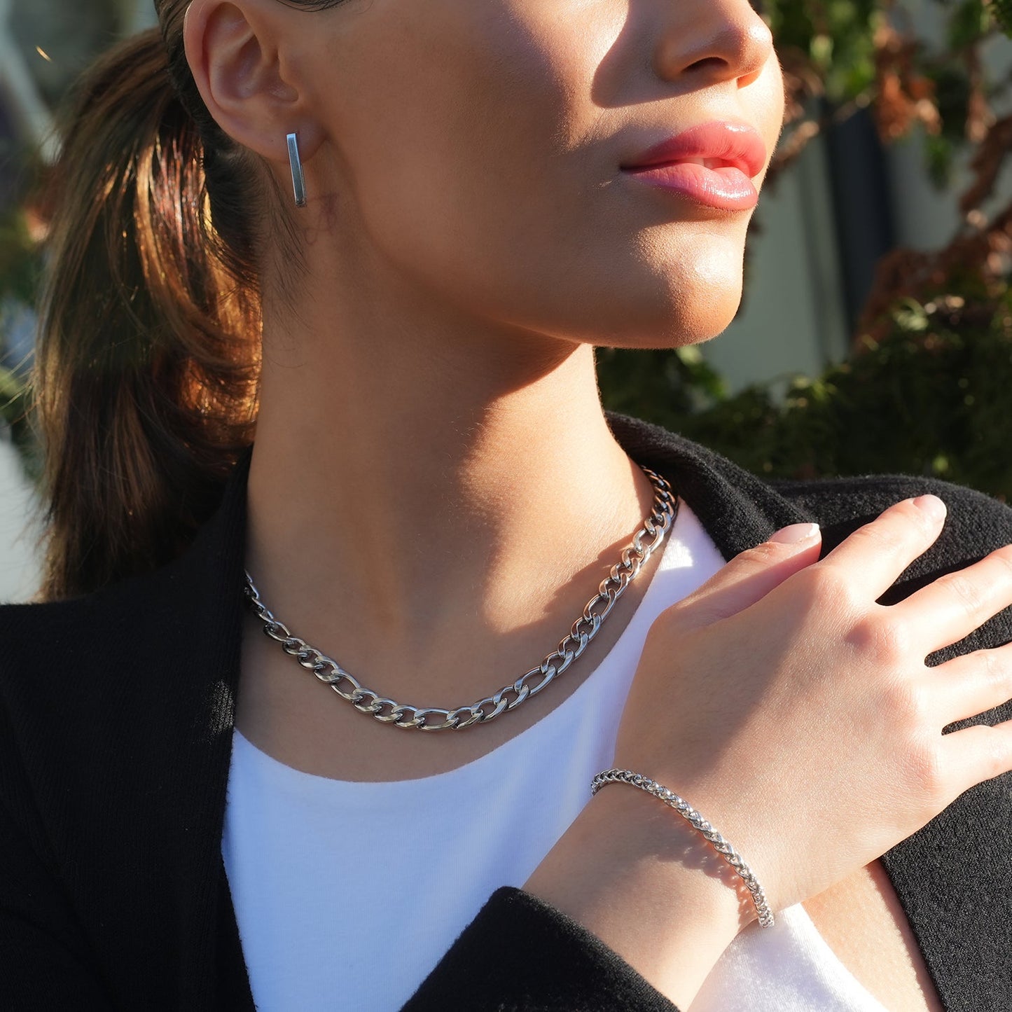 BROMLEY: Cuban-Link Statement Chain Necklace in Silver for Women or Men
