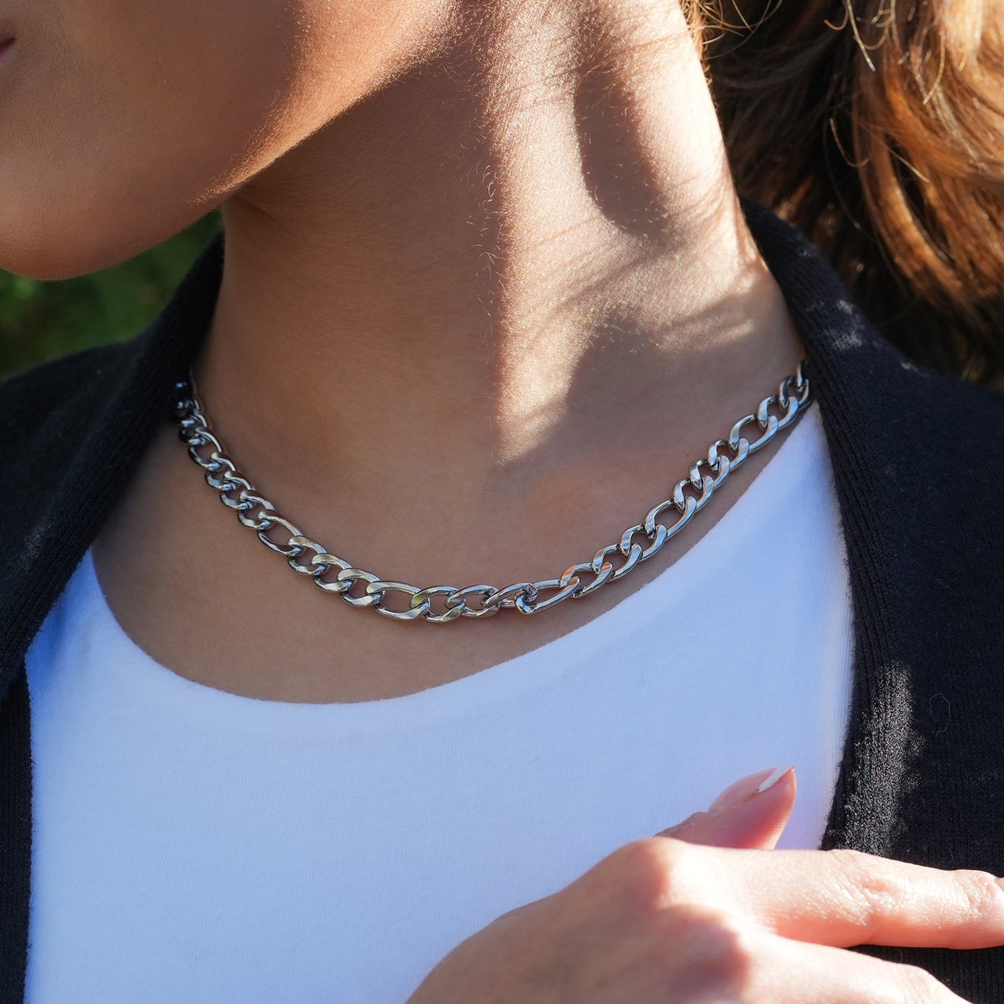 BROMLEY: Cuban-Link Statement Chain Necklace in Silver for Women or Men