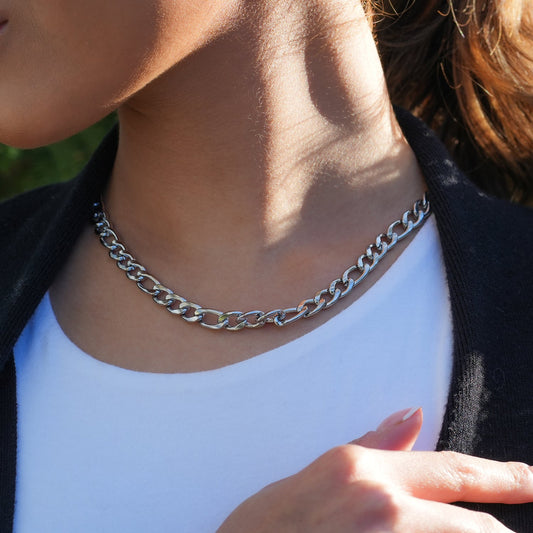 BROMLEY: Cuban-Link Statement Chain Necklace in Silver for Women or Men