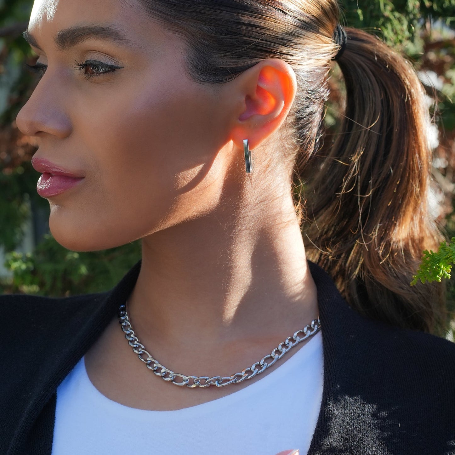 BROMLEY: Cuban-Link Statement Chain Necklace in Silver for Women or Men