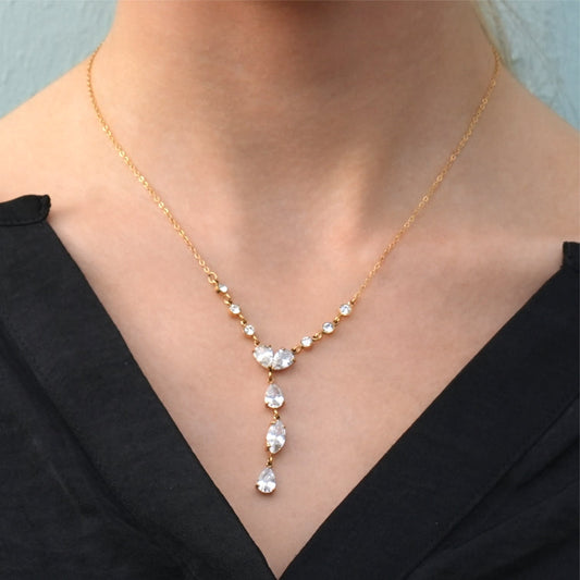 Style BUCKIE:  Multi Pendant Zirconia Chain Necklace