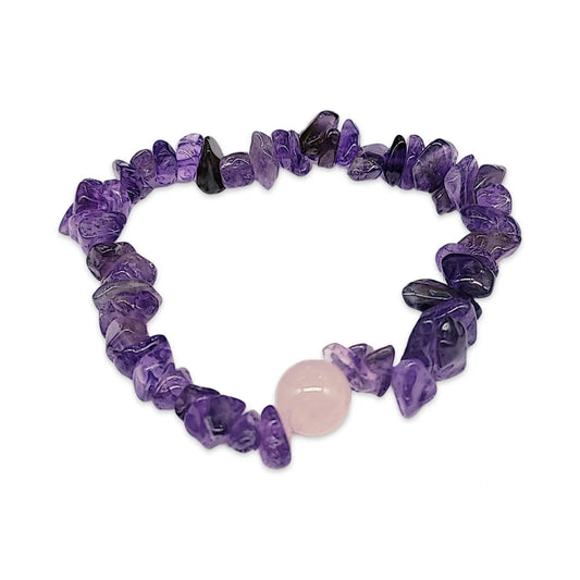 Bracelet - Amethyst & Rose Quartz - Chips & Bead