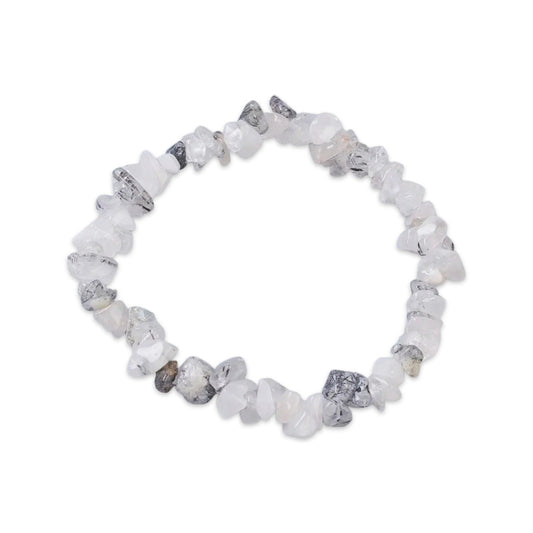Bracelet - Black, Rutilated & Crystal Quartz - Chips