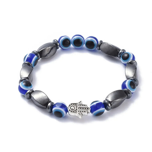 Bracelet - Hematite - Evil Eye - Fatima Hand - 8mm
