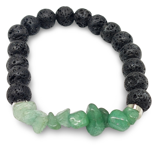 Bracelet - Lava Bead 8mm & Green Aventurine Chips