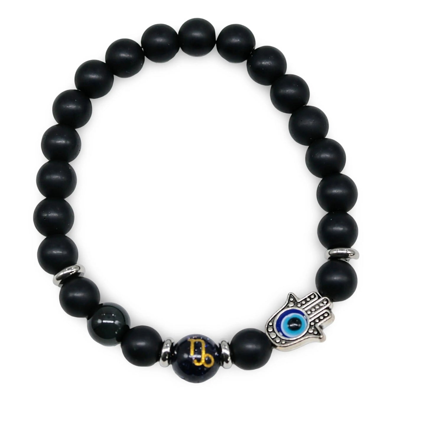 Bracelet - Natural Black Agate - Constellation - Fatima Hand - 8mm