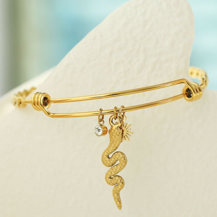CATALINA Gold: Bracelet with Serpent, Sun Symbol and Zirconia (CZ) Charms