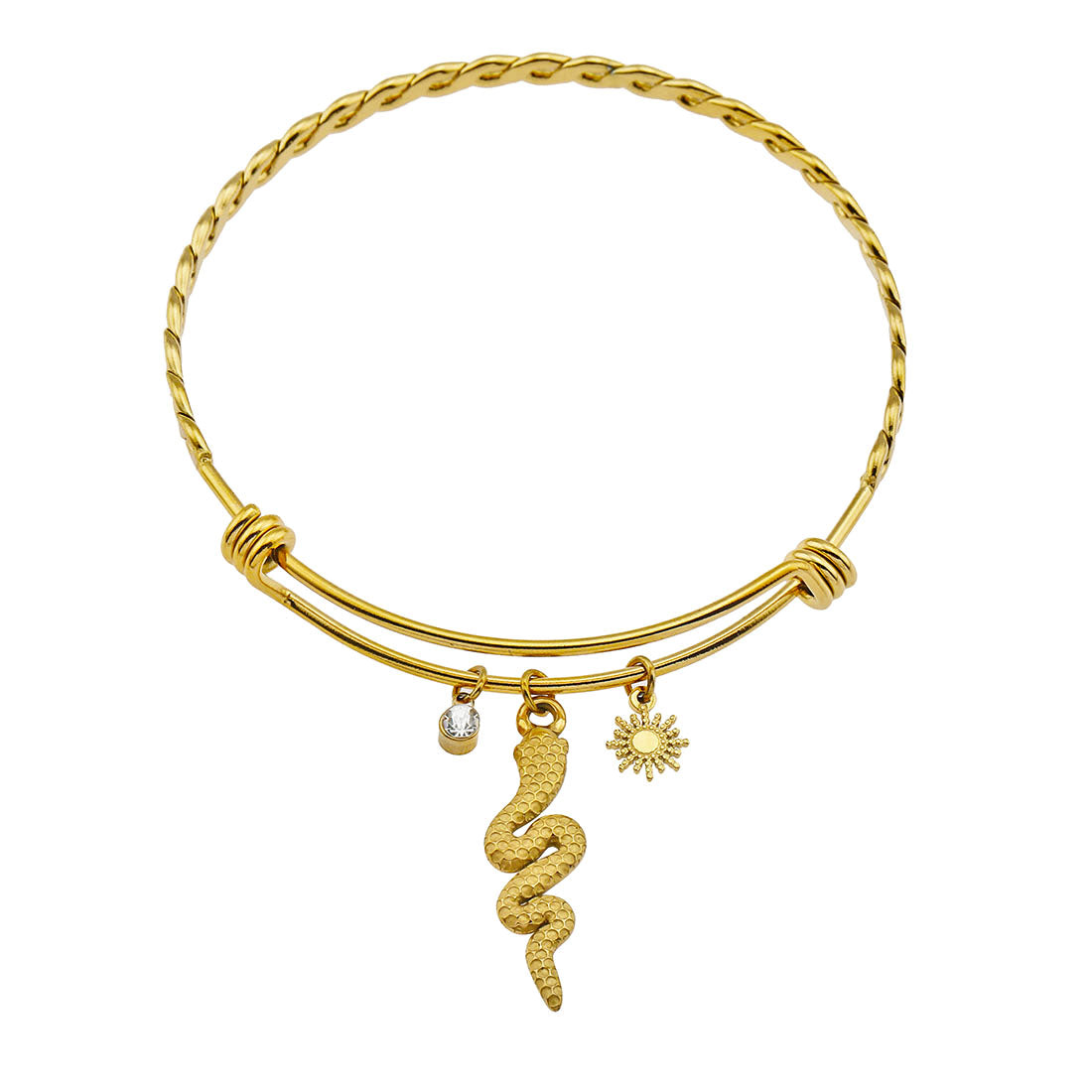 CATALINA Gold: Bracelet with Serpent, Sun Symbol and Zirconia (CZ) Charms