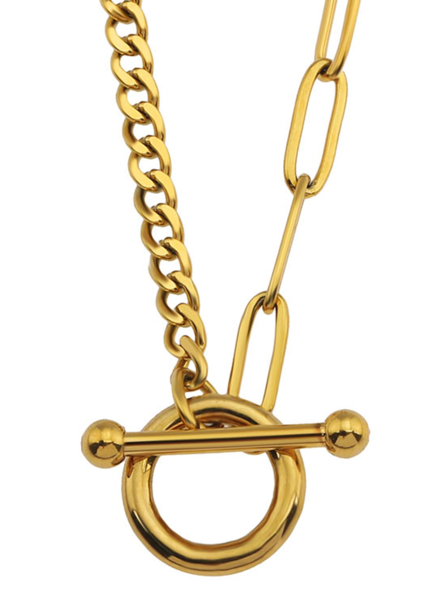 CHARLOTTE Gold:  Mix Chain T-Bar Gold Necklace