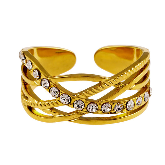 Style CORAZON: Cross Over Multi Stacked Zirconia Embedded Ring