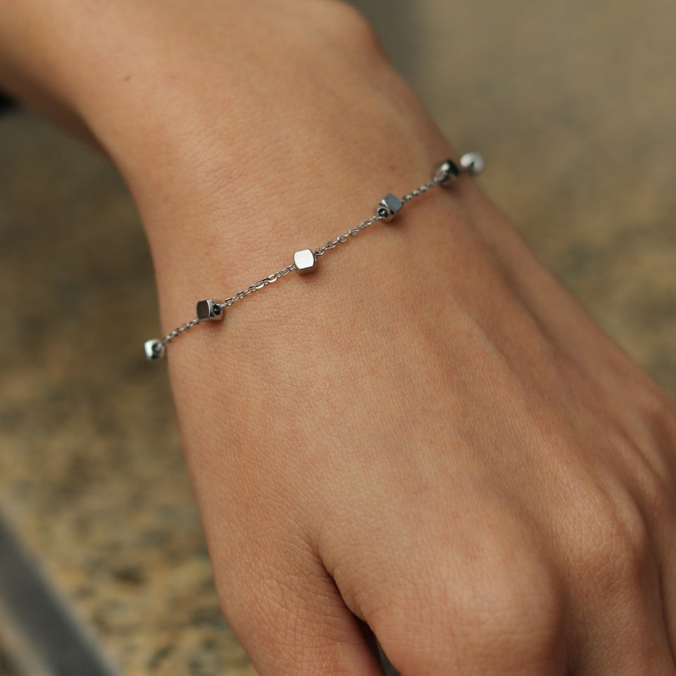 DARBY: Square Bead Silver Bracelet