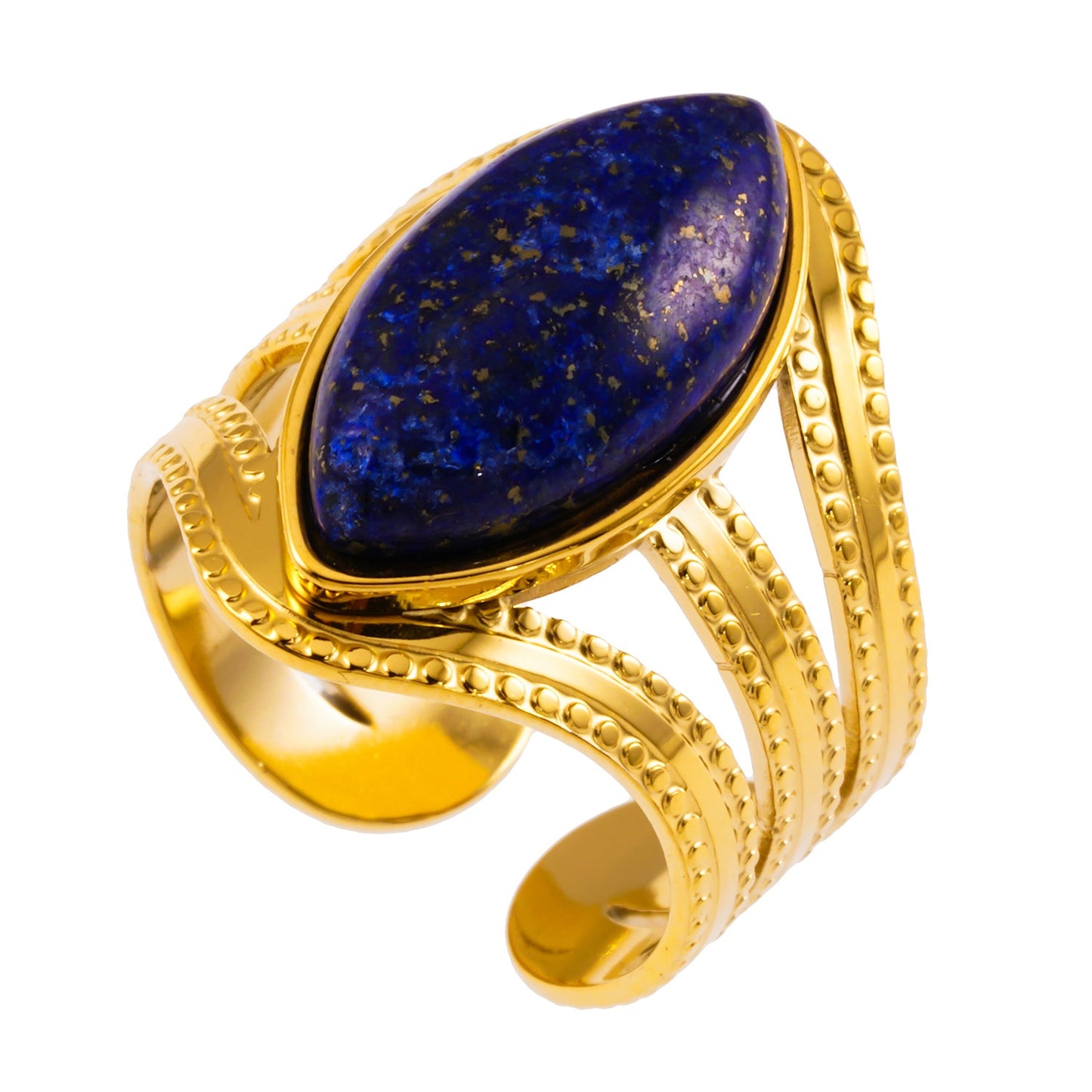 TIAMO: Vintage Inspired Ring with Triple Ornate Bands & a Lapis Lazuli Centre Piece