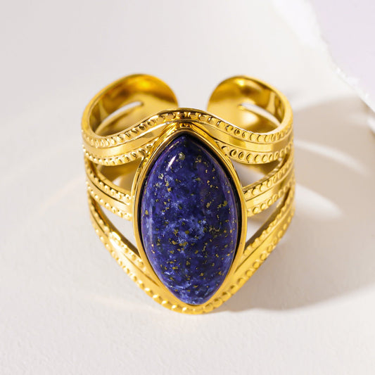TIAMO: Vintage Inspired Ring with Triple Ornate Bands & a Lapis Lazuli Centre Piece