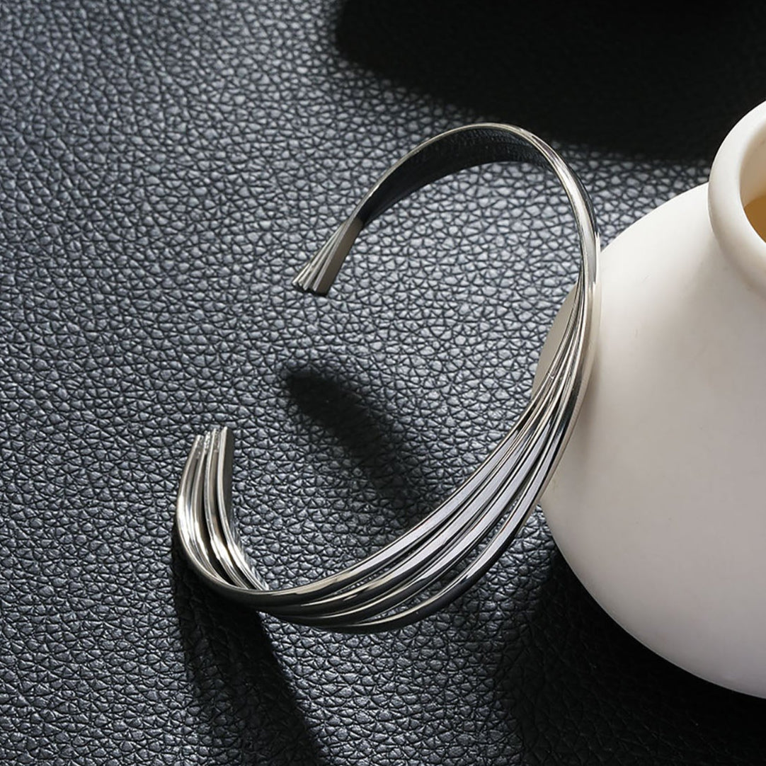 LIVIA Silver (White Gold): Geometric Lines Bracelet