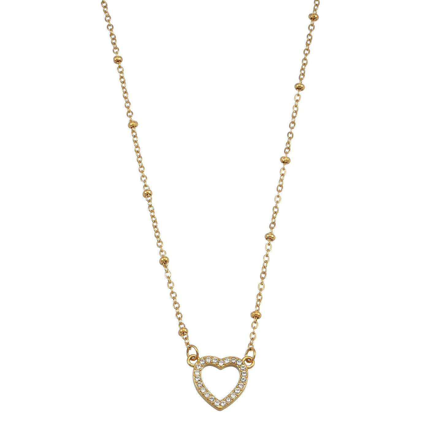 Style CHERISH Gold: Beaded Chain Anchoring an Elegant Pavé Heart Charm Pendant