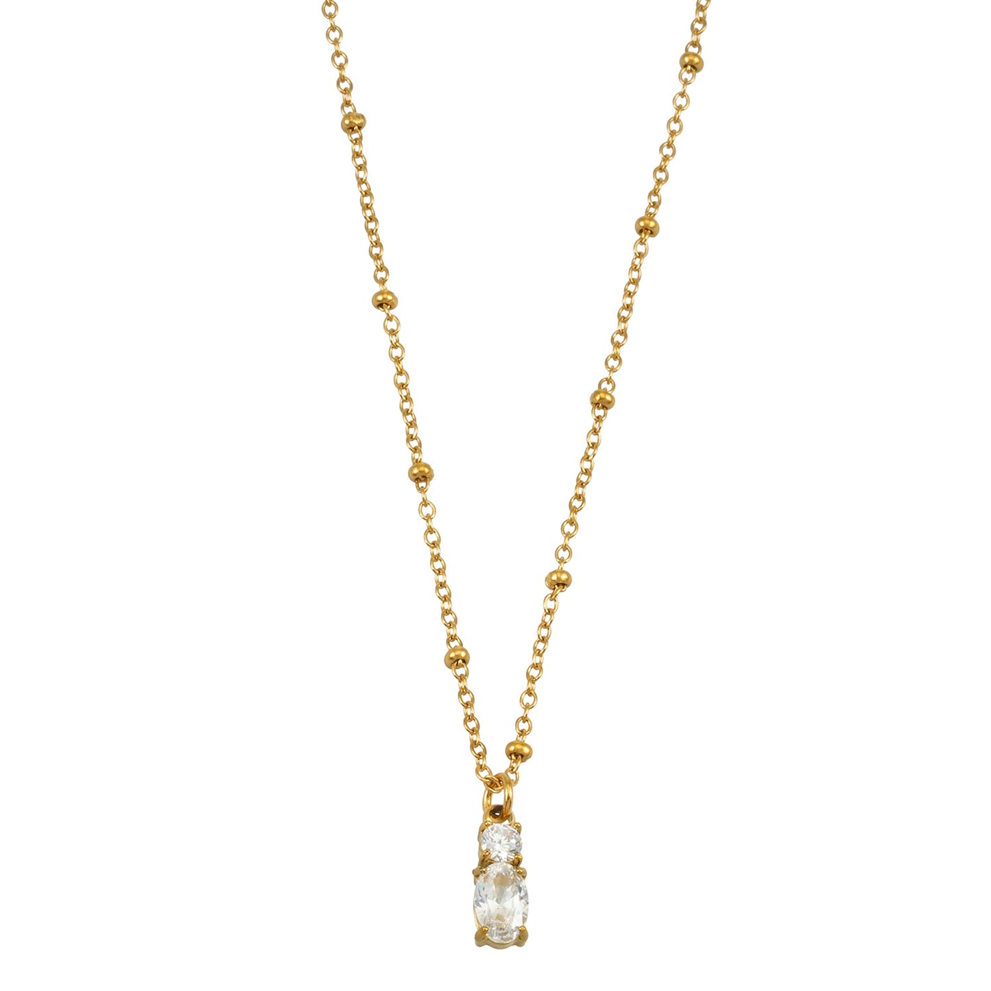 CABBANA Gold:  A Duo Set of Zirconia Charm Pendants on a Beaded Chain Necklace