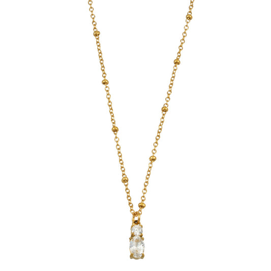 CABBANA Gold:  A Duo Set of Zirconia Charm Pendants on a Beaded Chain Necklace