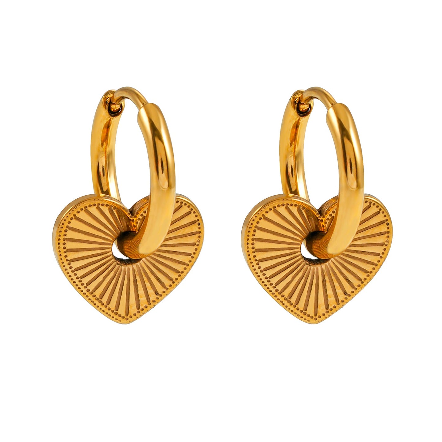 ENDEAR Gold: Romantic Heart Charm Hoop Earrings – A Symbol of Everlasting Love.