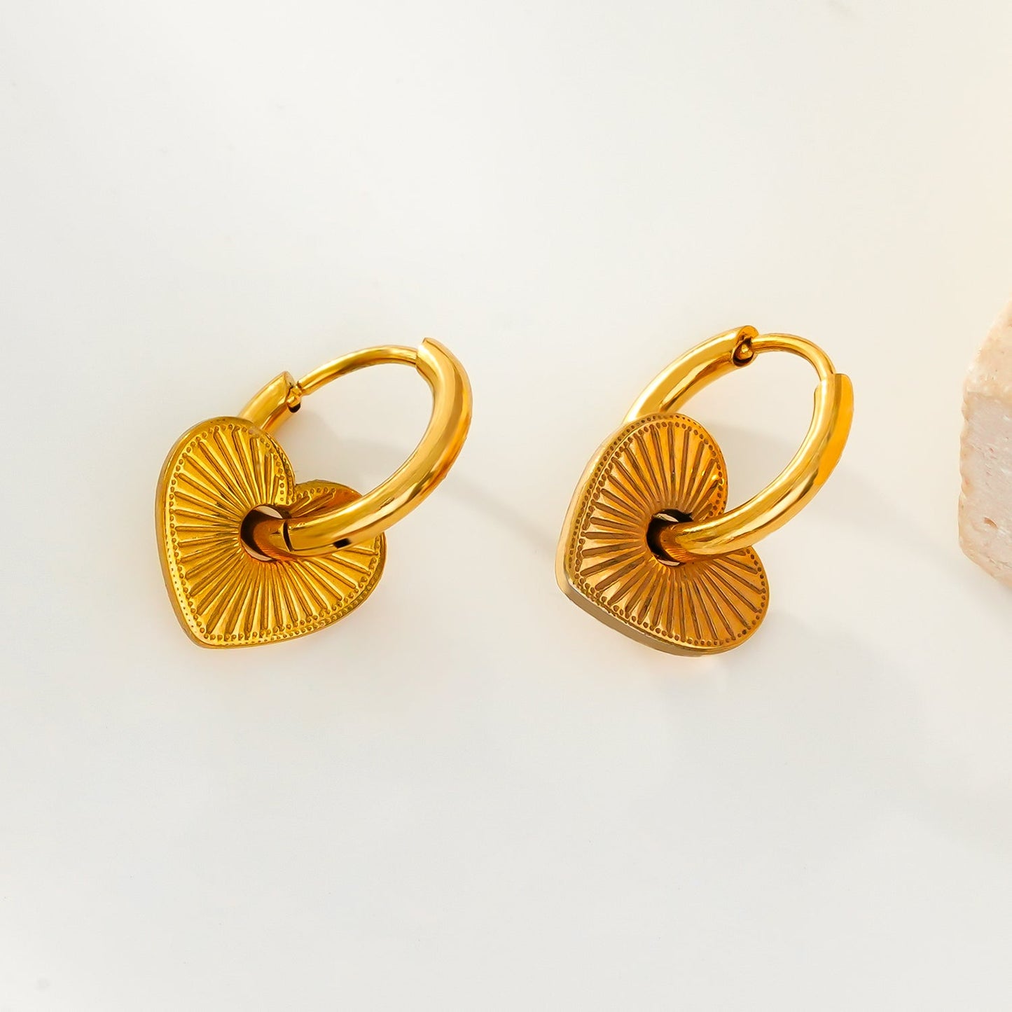 ENDEAR Gold: Romantic Heart Charm Hoop Earrings – A Symbol of Everlasting Love.
