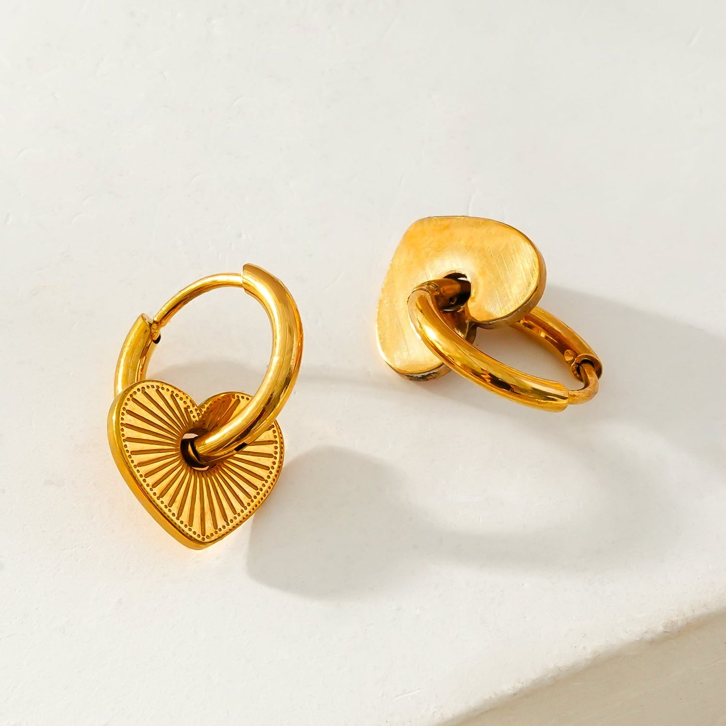 ENDEAR Gold: Romantic Heart Charm Hoop Earrings – A Symbol of Everlasting Love.