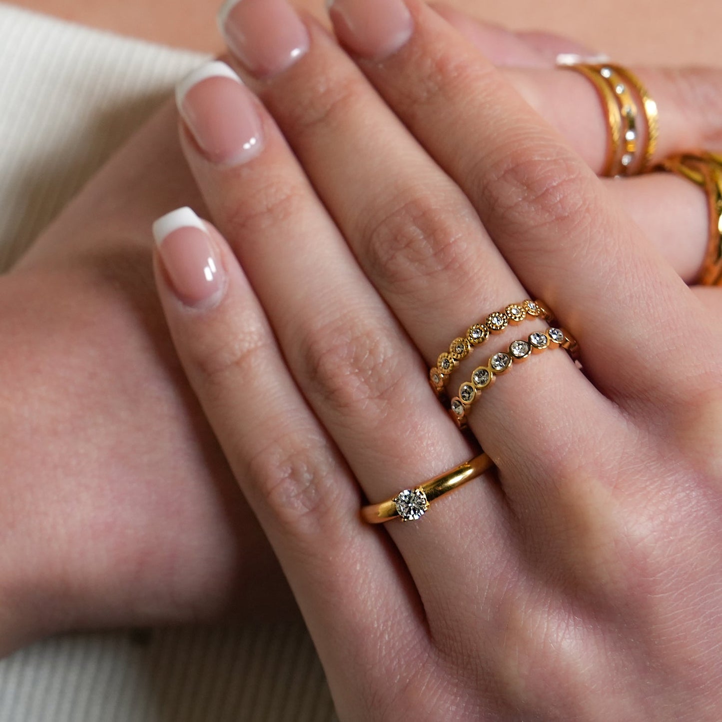 ERLAT: Double Stacked Zirconia Embellished Textured Ring