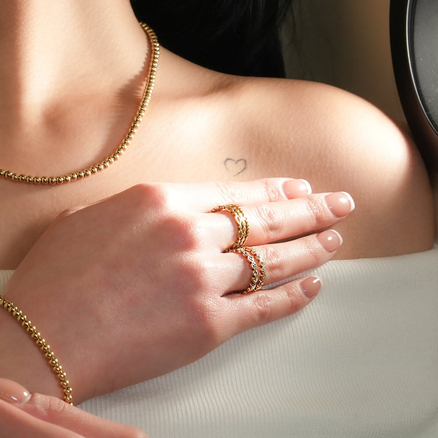 ERLAT: Double Stacked Zirconia Embellished Textured Ring