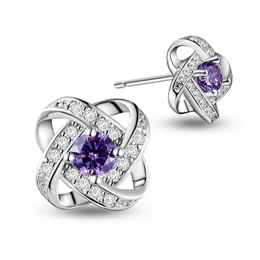 Earrings - 925 Sterling - Natural Zircon - Amethyst Flower