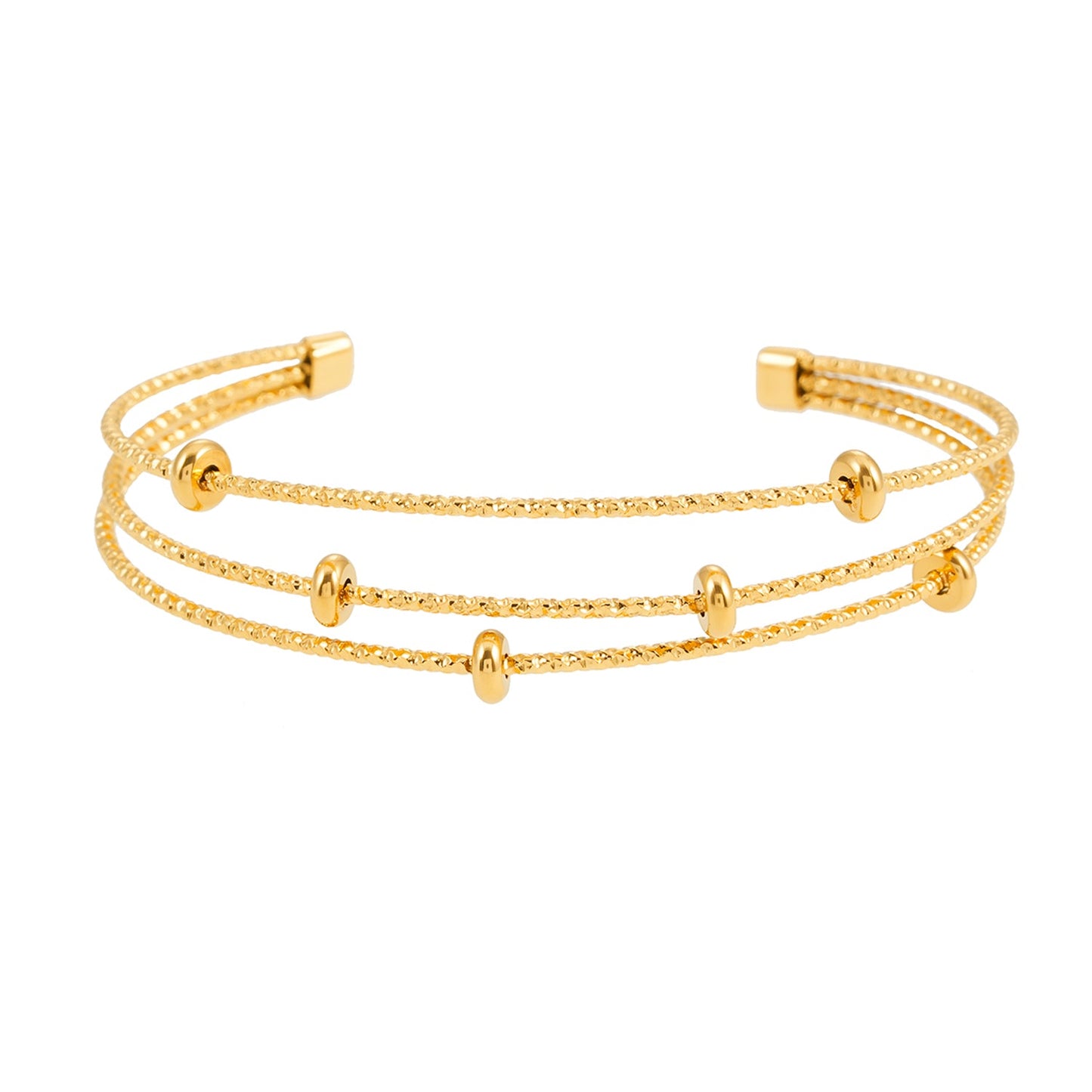 Style FARZIKA Gold: Triple Stacked Textured Beaded Bracelet