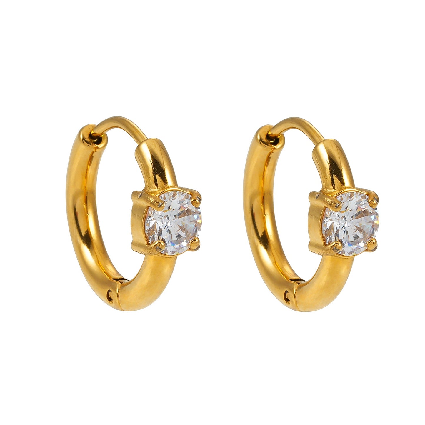 Style GALENA Gold: Mini Hoop Gold Earrings with a Rounded Moissanite Stone