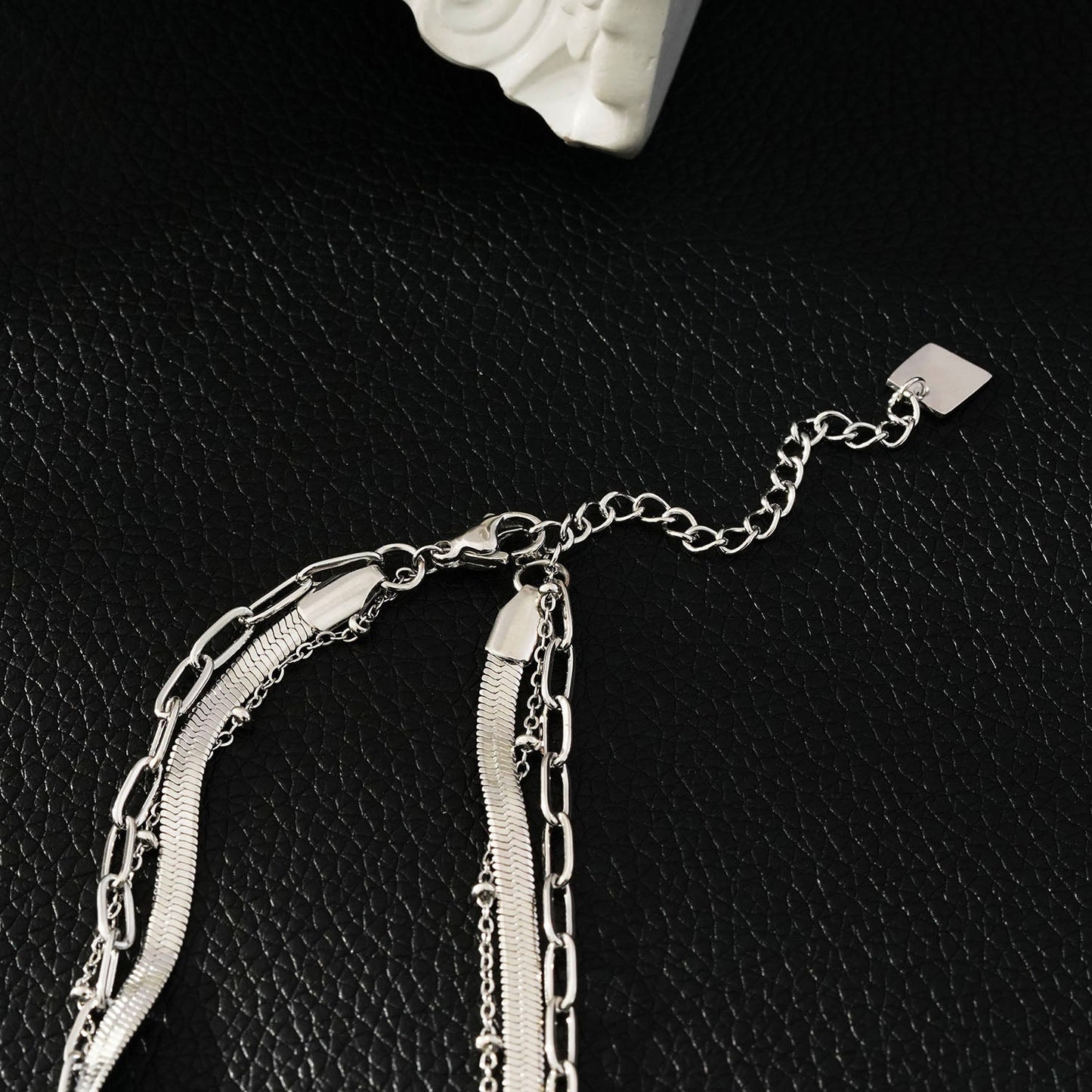 GEILNAR:  Triple Layer Mixed-Chain Necklace in Silver