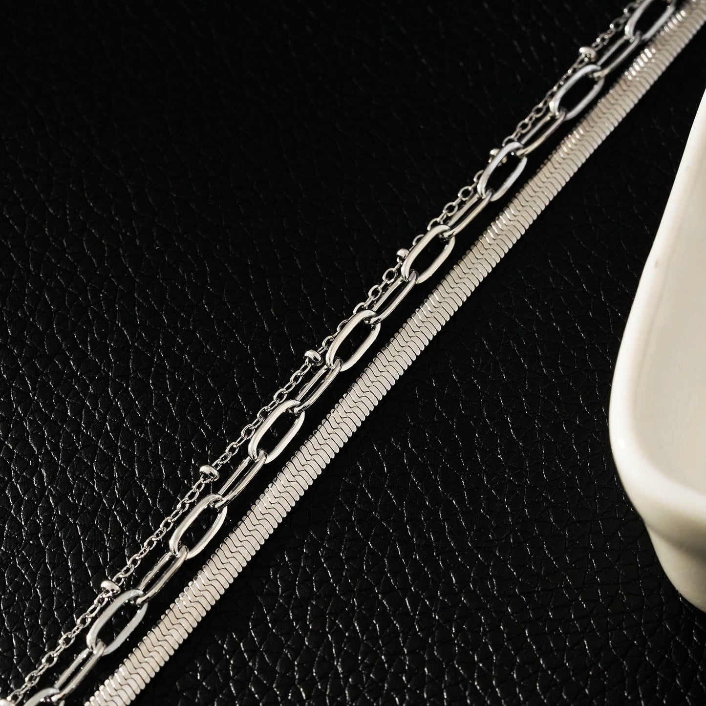 GEILNAR:  Triple Layer Mixed-Chain Necklace in Silver