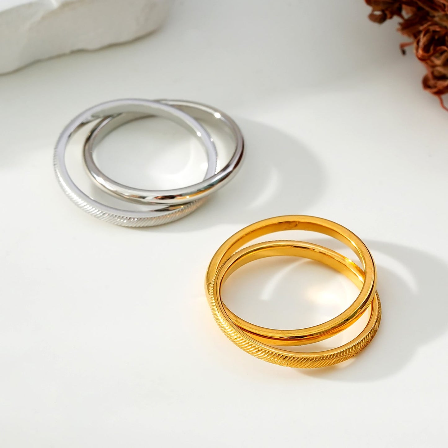 GILBERT: Double Banded Interconnected Stack Ring in Gold