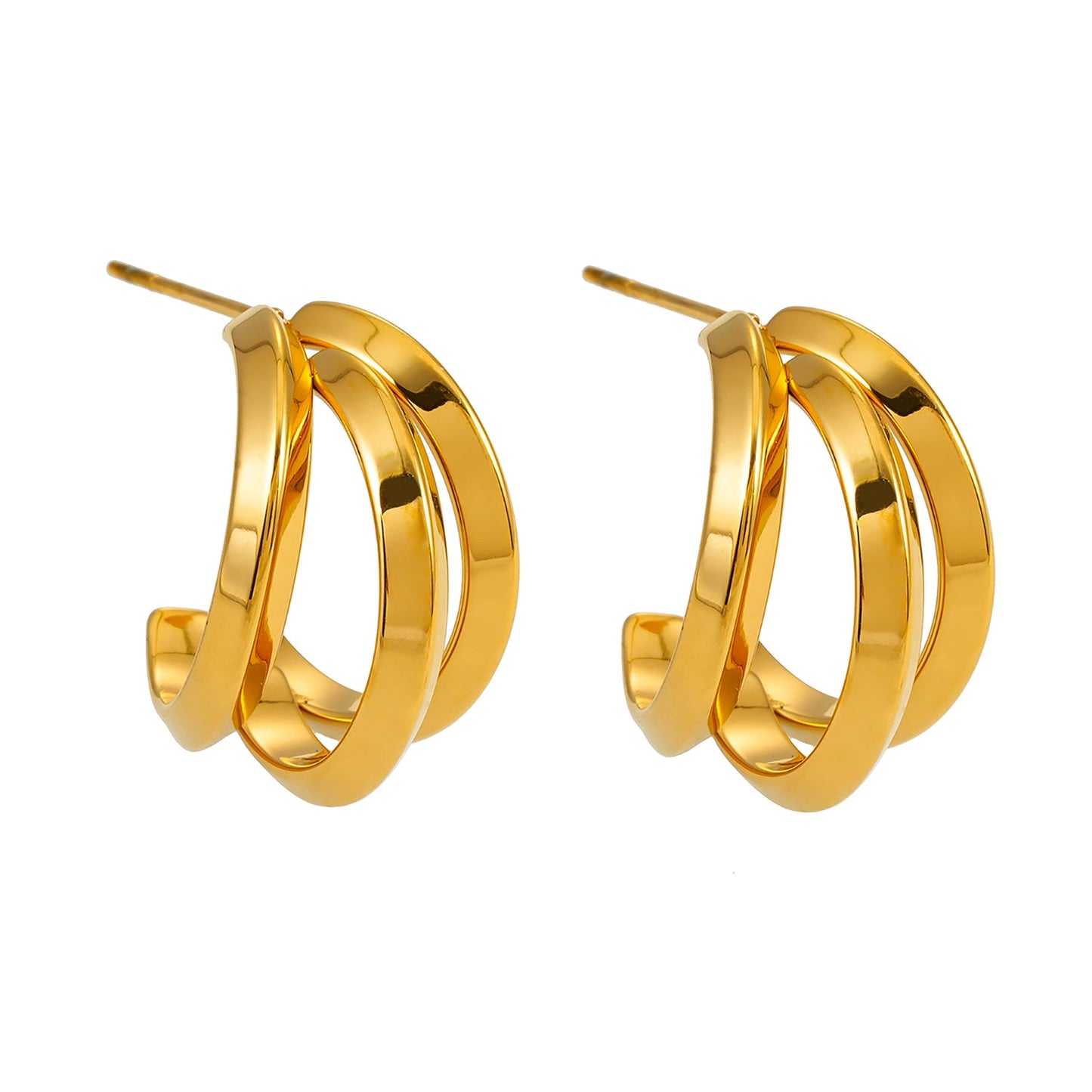 Style GRIZZANA: Triple Banded Hoop Earrings in Gold