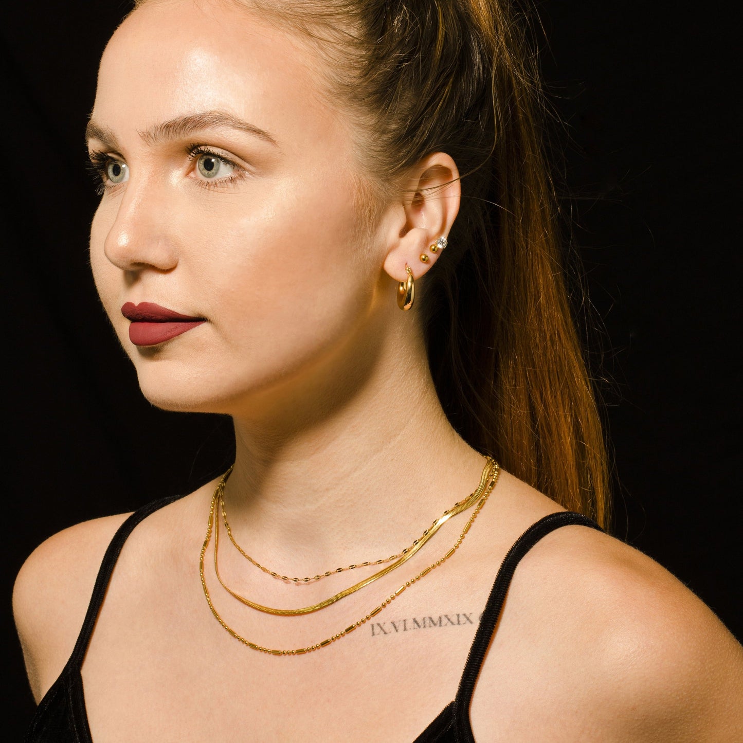 IRIS Triple Layer Multi Chain Gold Necklace