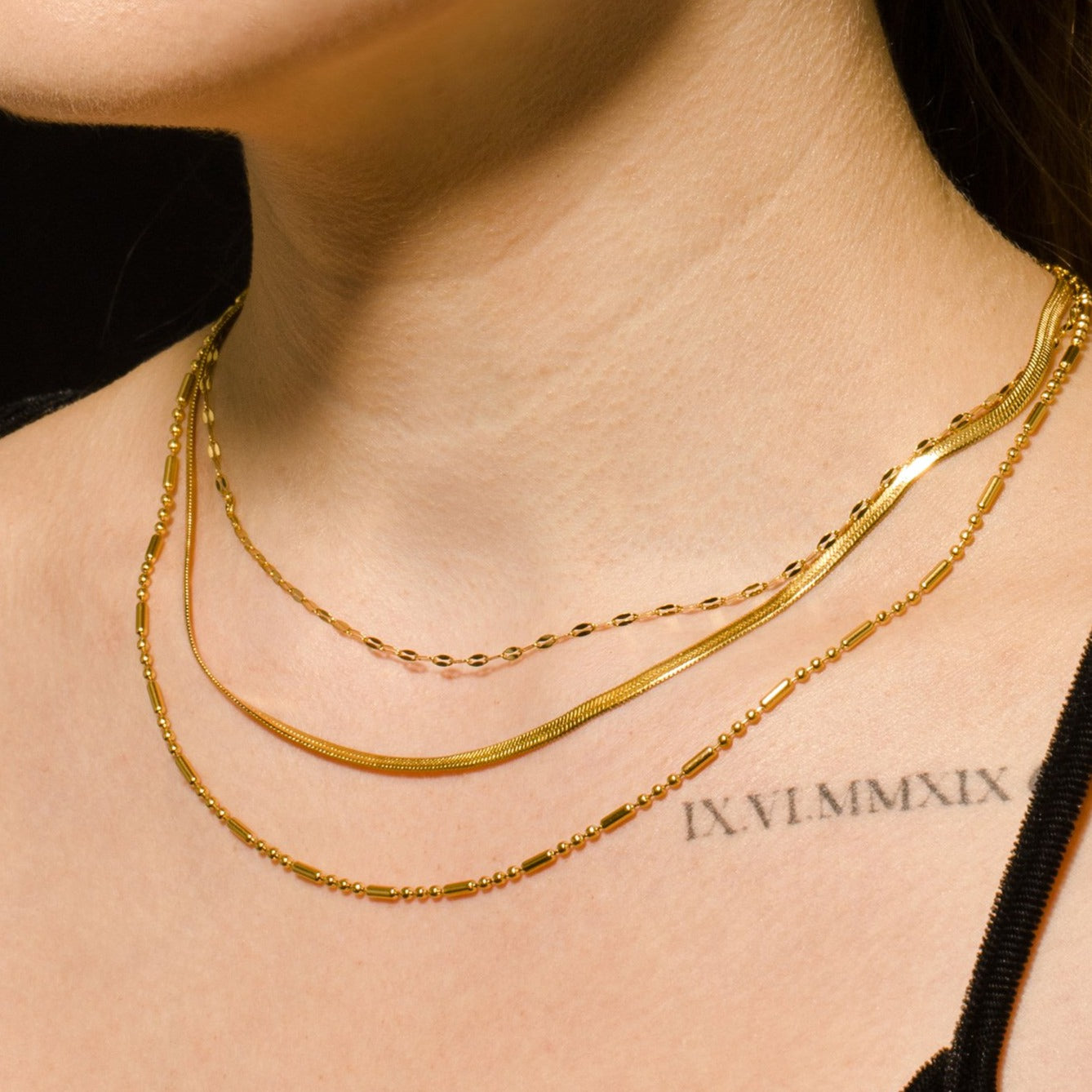 IRIS Triple Layer Multi Chain Gold Necklace