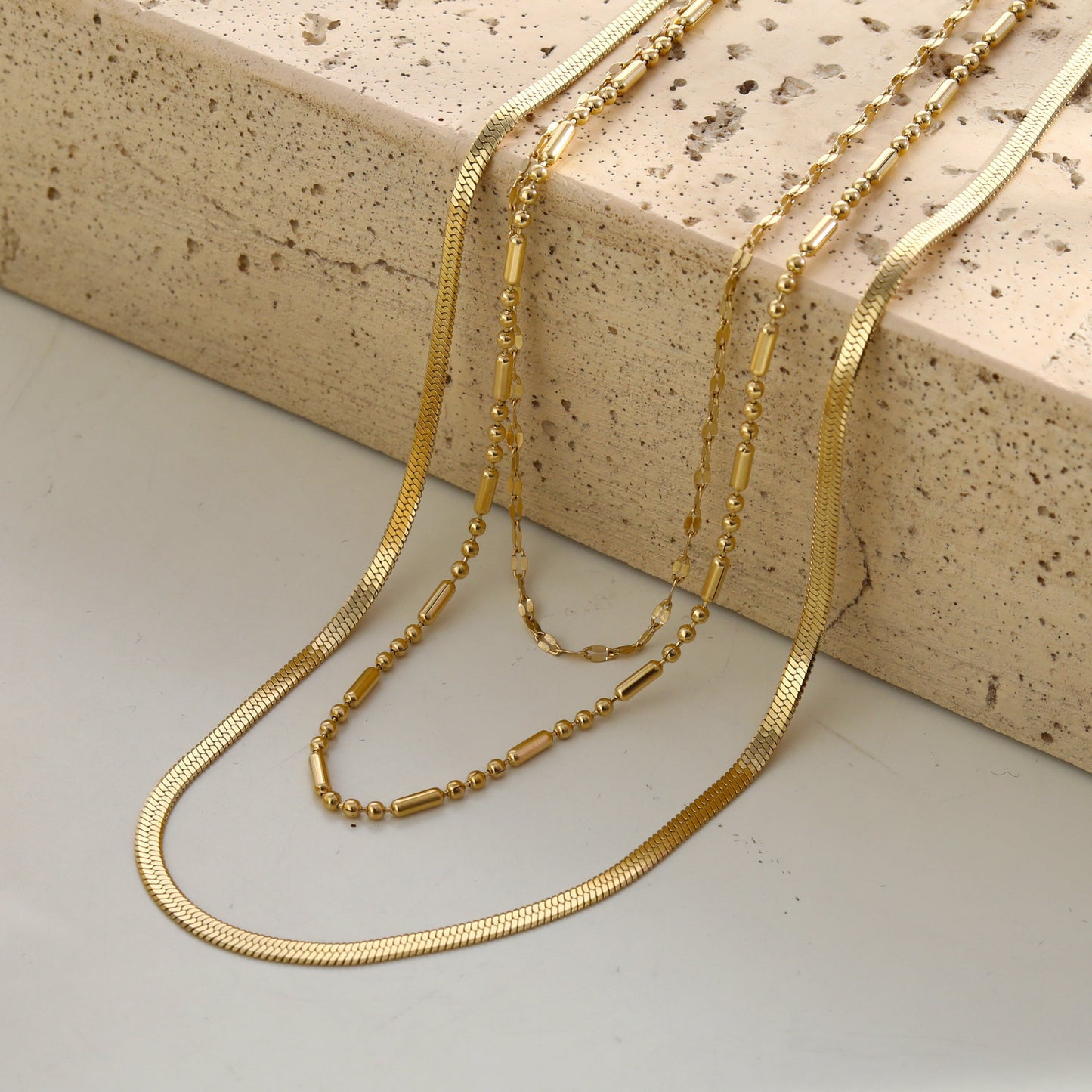 IRIS Triple Layer Multi Chain Gold Necklace