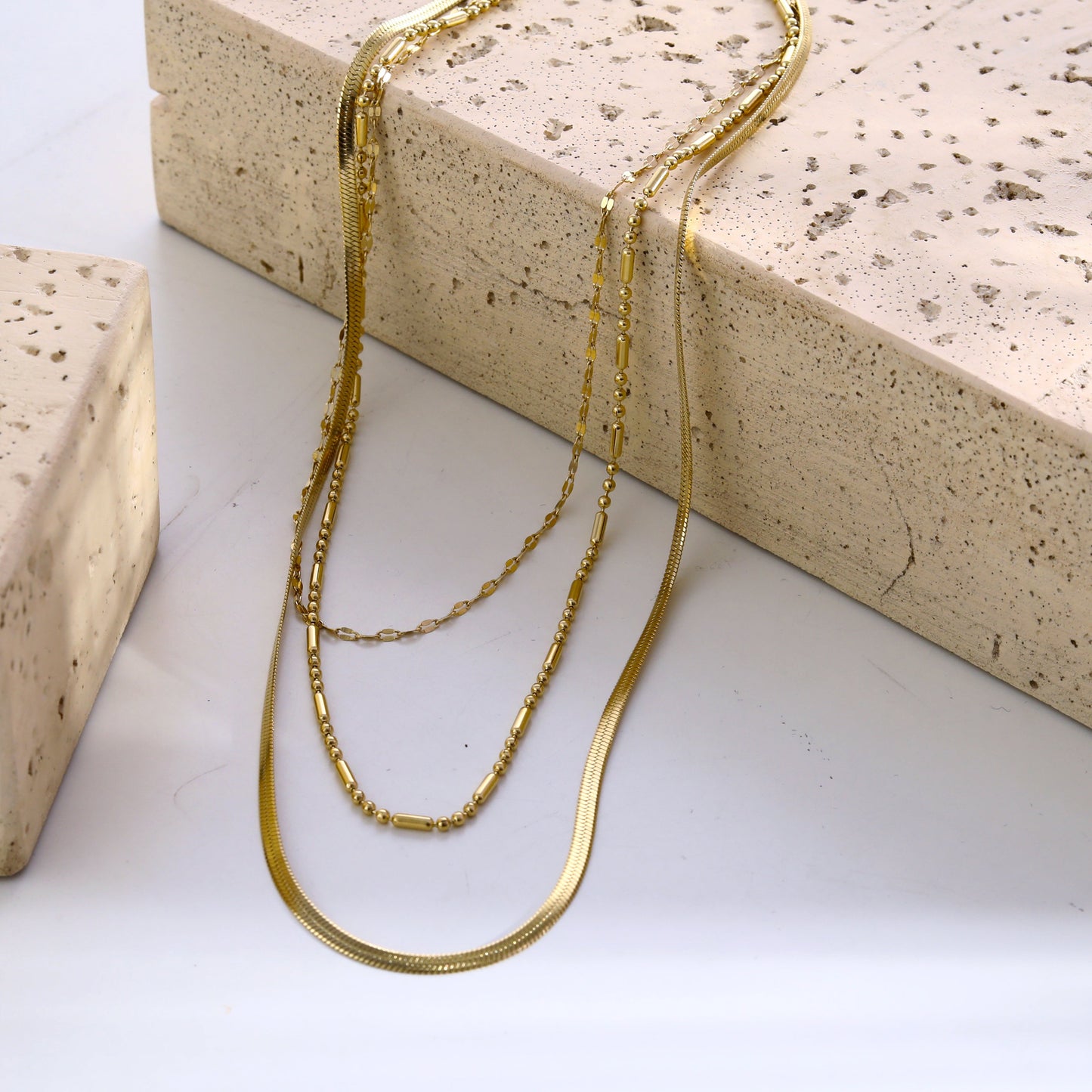 IRIS Triple Layer Multi Chain Gold Necklace