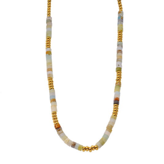 ISHANI: Pink Aventurine Stones and Gold Beaded Necklace