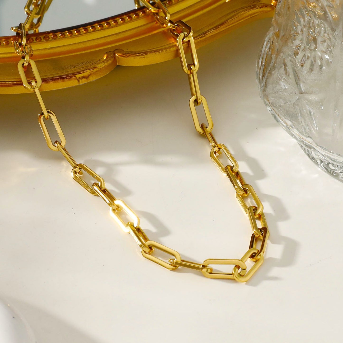 JACINTA 18": Contemporary Paper Clip Gold Chain Necklace