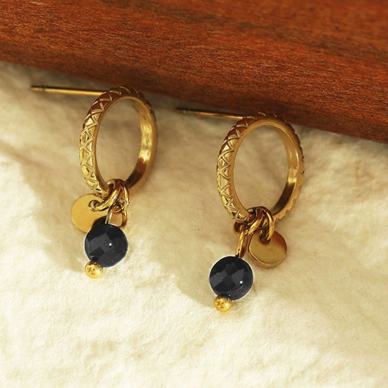 Style JAZMIN Black-Gold: Stud Earrings with Mini Charms