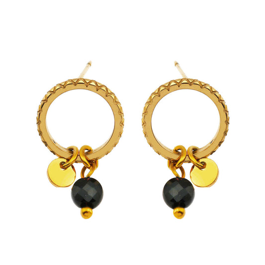 Style JAZMIN Black-Gold: Stud Earrings with Mini Charms