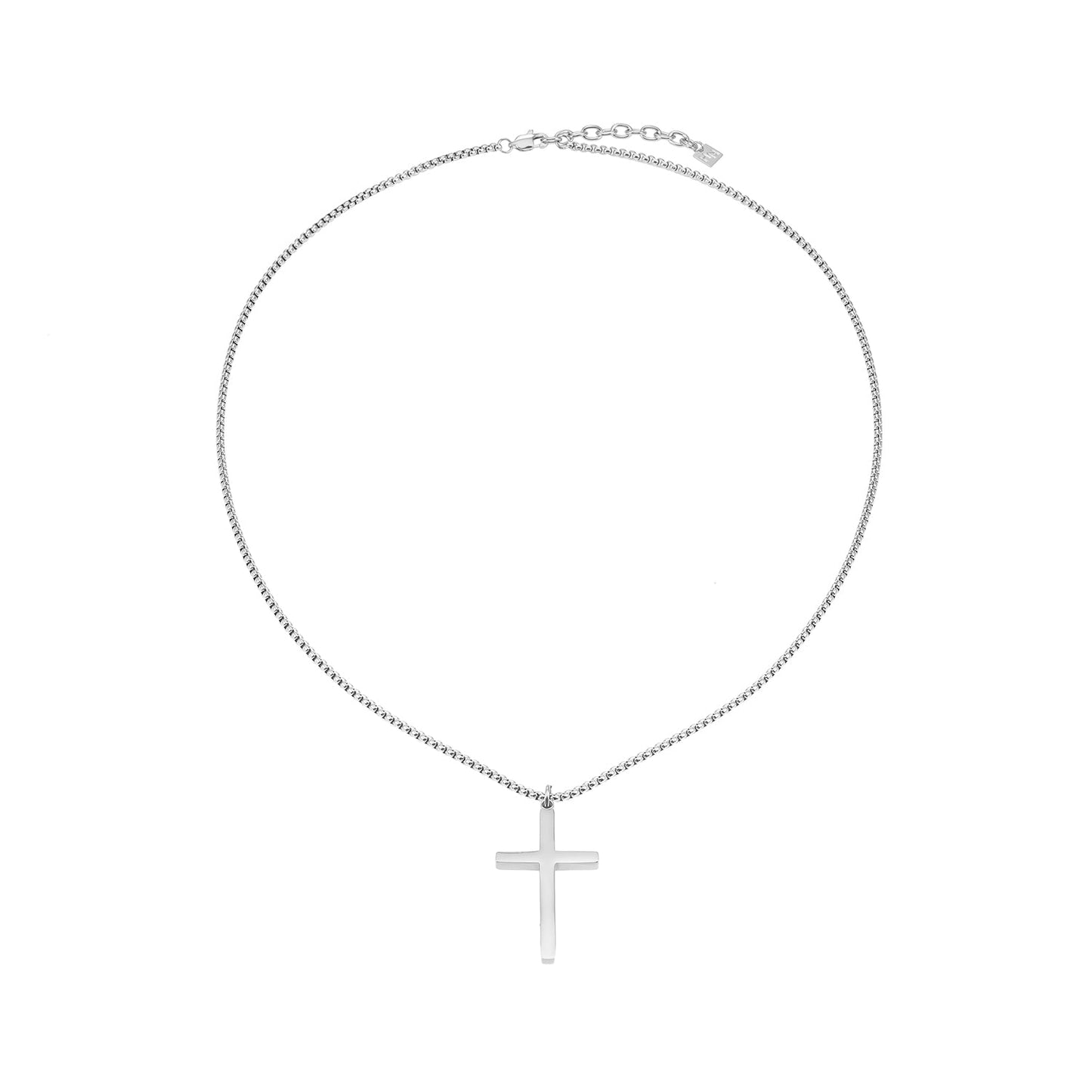 JENGO Silver (White Gold) Square Link Silver Chain Necklace with Minimalist Cross Pendant for Women or Men